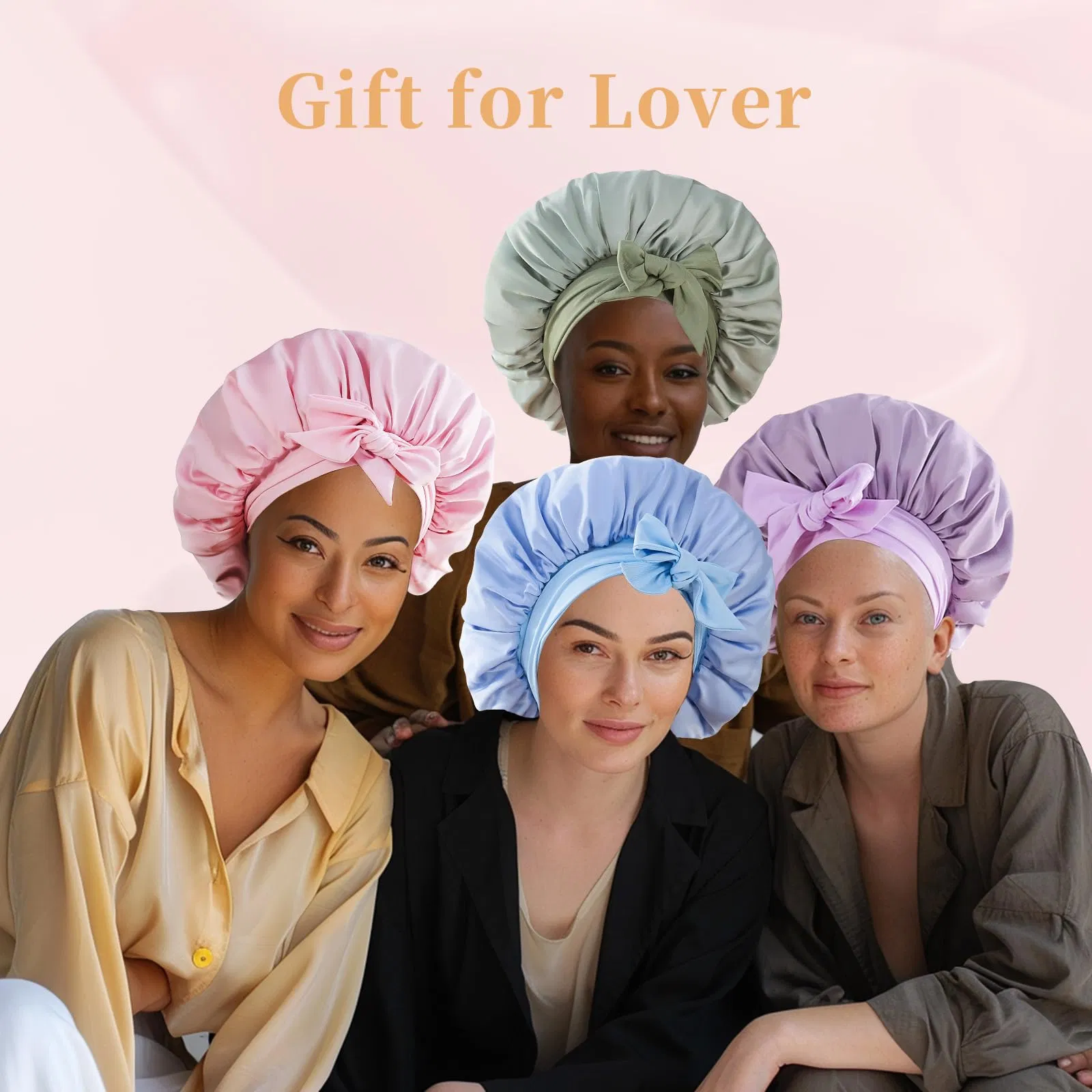 Silk Bonnet For Sleeping Women, Satin Hair Bonnet For Sleeping For Wavy Curly Natural Hair Women Men - Black - Image 3