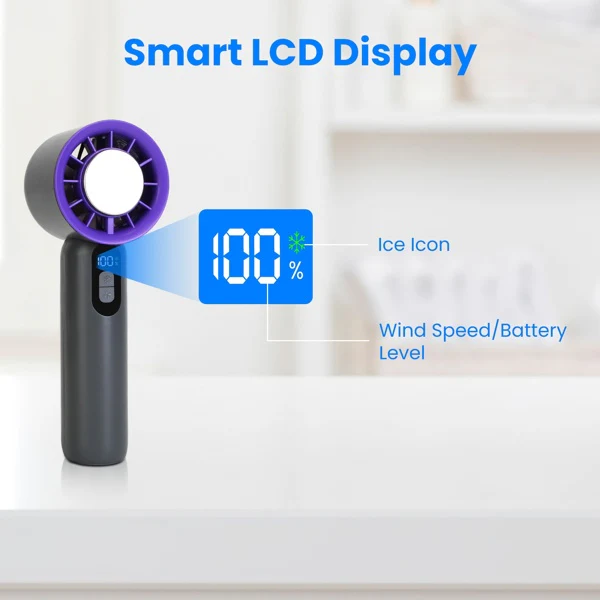 Speed Handheld Cooling Fan With Superconducting Ice Pack, 3000mAh Rechargeable Portable Mini Air Cooler With LCD Display For Summer Outdoor Travel - Image 2