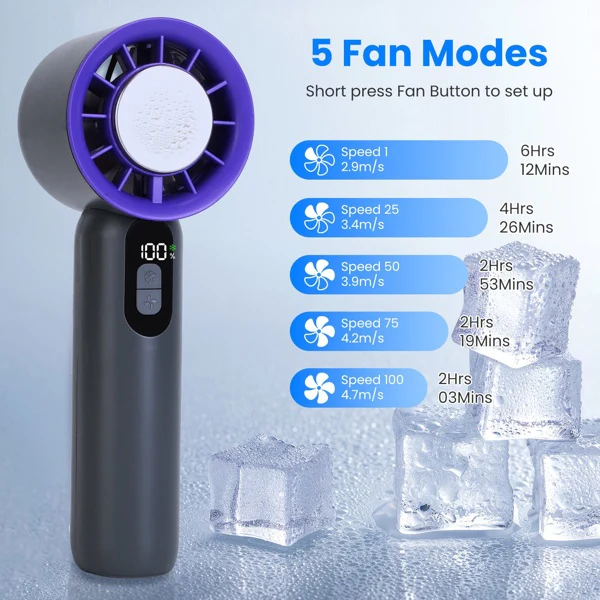 Speed Handheld Cooling Fan With Superconducting Ice Pack, 3000mAh Rechargeable Portable Mini Air Cooler With LCD Display For Summer Outdoor Travel - Image 3