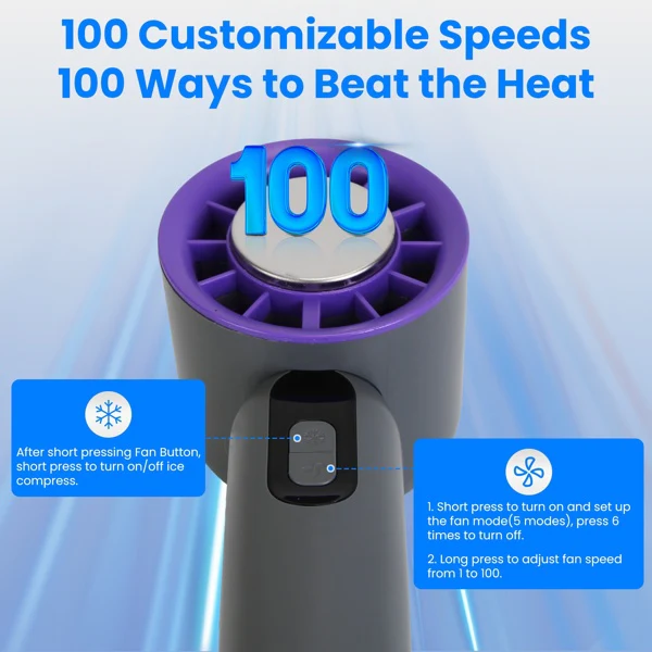 Speed Handheld Cooling Fan With Superconducting Ice Pack, 3000mAh Rechargeable Portable Mini Air Cooler With LCD Display For Summer Outdoor Travel - Image 4