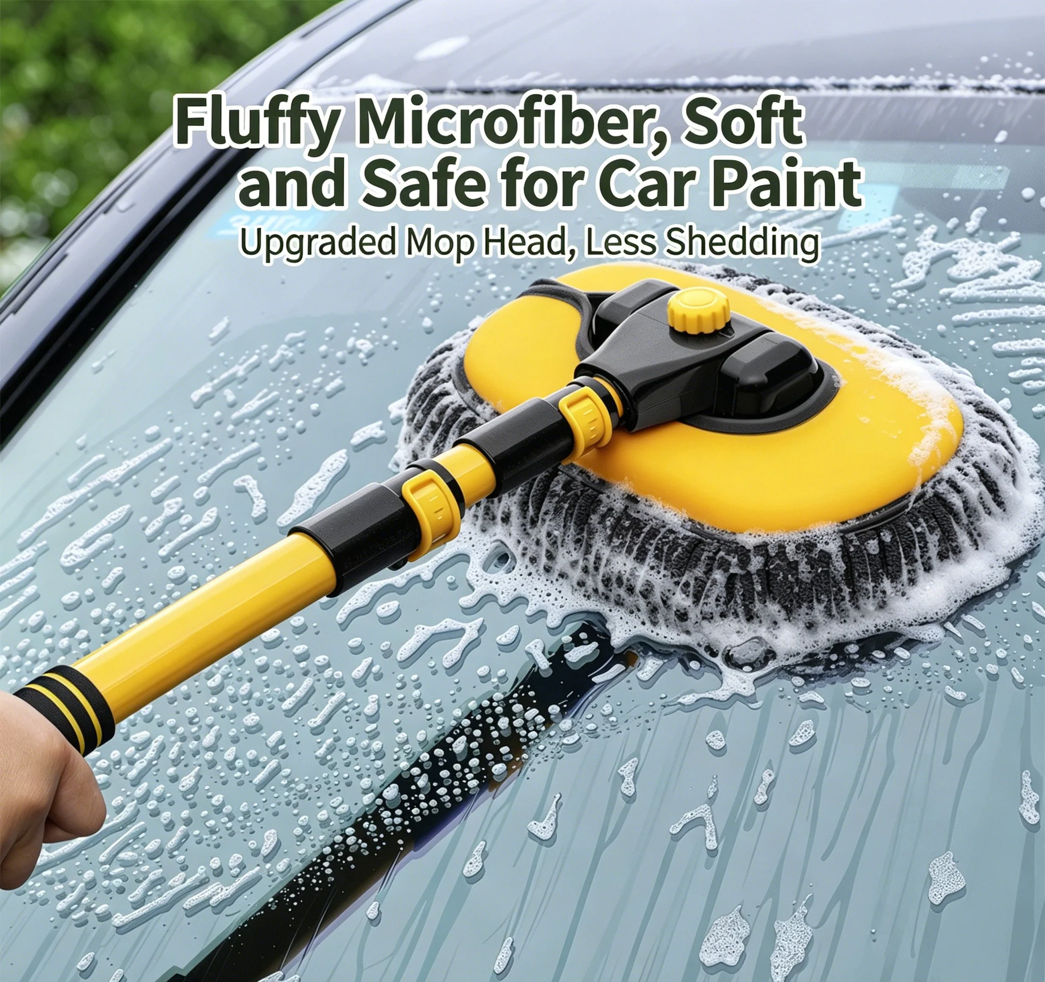 Telescopic Car Wash Mop, 3-Section Extendable Chenille Soft Bristle Cleaning Brush For Vehicle Washing - Image 2