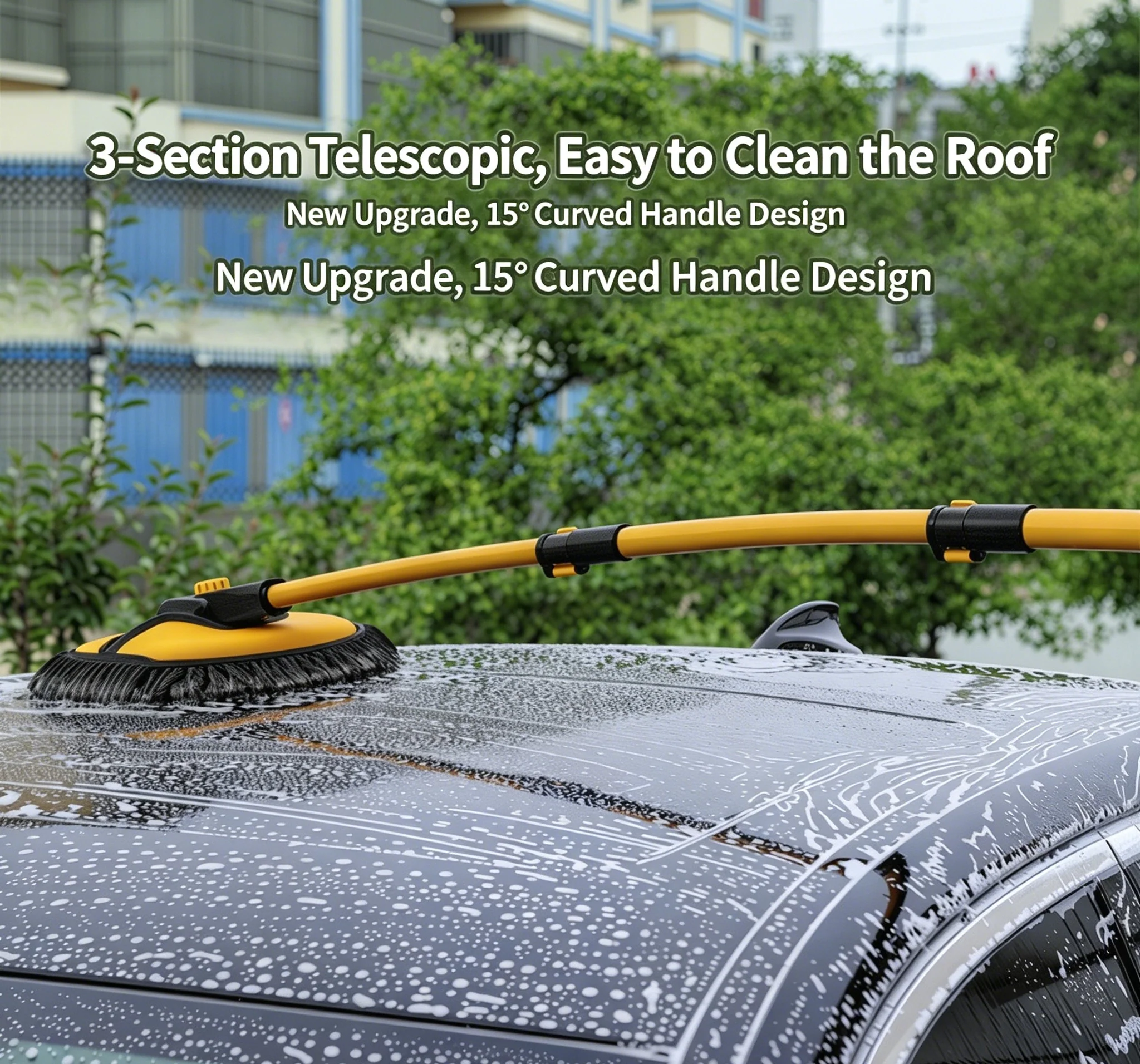 Telescopic Car Wash Mop, 3-Section Extendable Chenille Soft Bristle Cleaning Brush For Vehicle Washing - Image 3