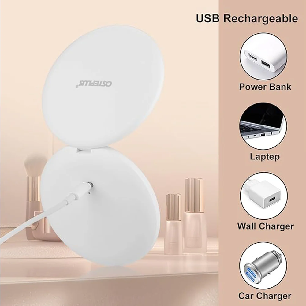 Travel Makeup Mirror With LED Light, Magnifying Mirror With Light Perfect Wife Birthday Gift Ideas, 3.5 Inches 2 Side Compact Mirror Portable For Handbag, Purse, Pocket - Image 9