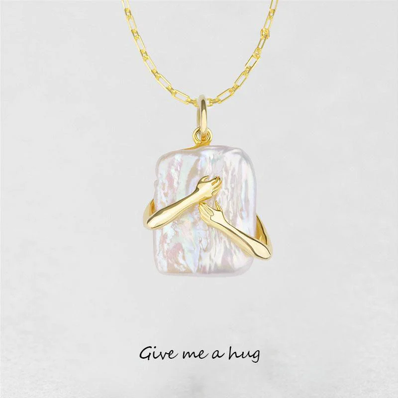 Unique Square Baroque Pearl Couple Pendant Necklace Valentines Day Lover Gift Party Jewelry - Image 3