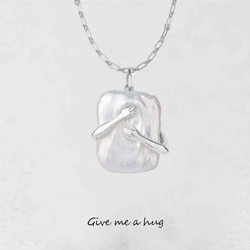 Unique Square Baroque Pearl Couple Pendant Necklace Valentines Day Lover Gift Party Jewelry - Image 5