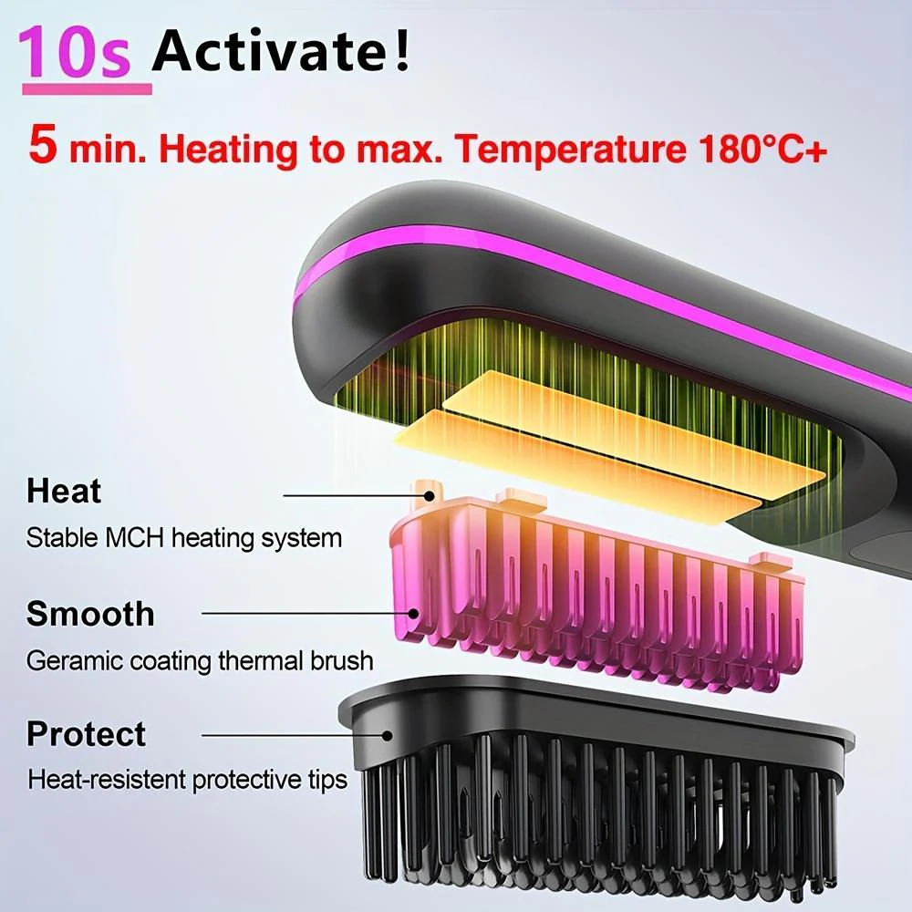 USB Wireless Household Electric Hair Straightening Comb For Both Straightening And Curling Without Damaging Hair - Image 2