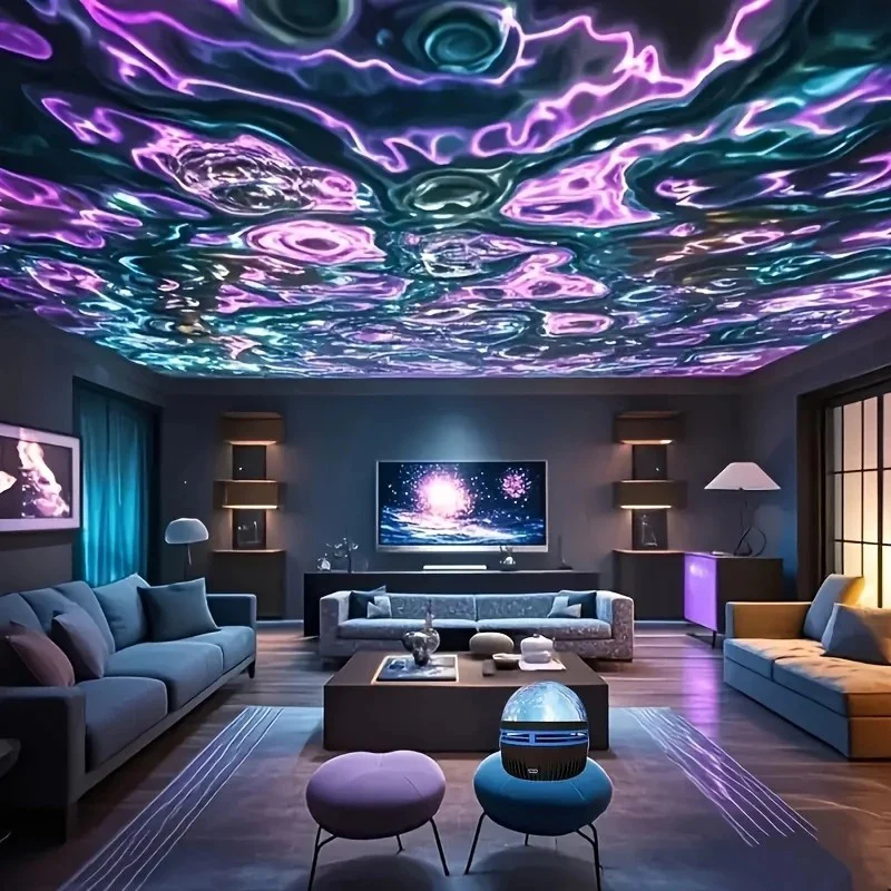 Water Ripple Effect Ambient Projection Light - USB-C & Battery-Powered LED Starry Sky Lighting With Remote Control, Color-Changing Mood Light For Bedroom And Living Room, Festival Gift - Image 5