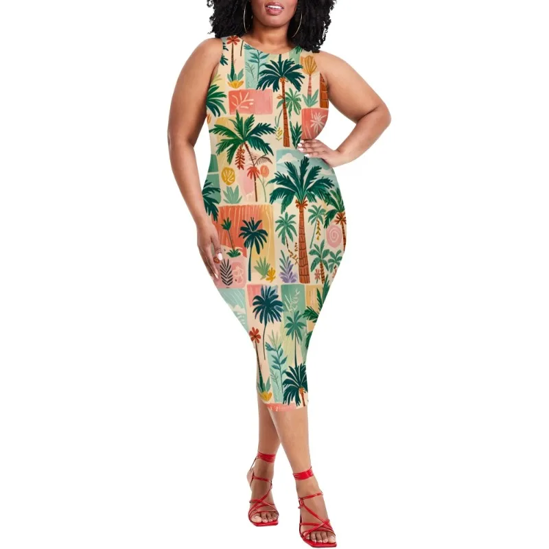 Women Casual Sexy Bodycon Tank Top Round Neck Dress Summer Pencil Sleeveless Basic Midi Club Dresses Beach Party - Image 31