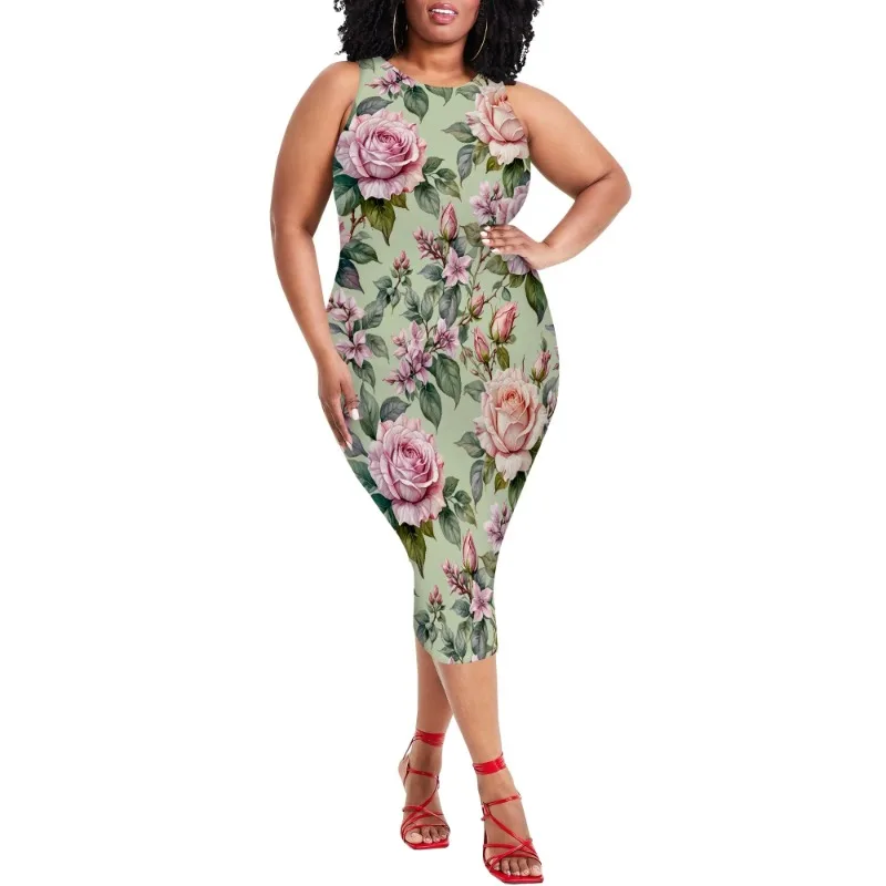 Women Casual Sexy Bodycon Tank Top Round Neck Dress Summer Pencil Sleeveless Basic Midi Club Dresses Beach Party - Image 37