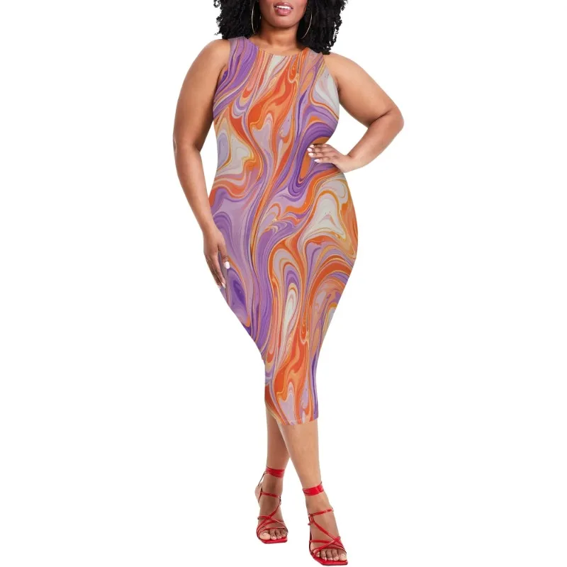 Women Casual Sexy Bodycon Tank Top Round Neck Dress Summer Pencil Sleeveless Basic Midi Club Dresses Beach Party - Image 6