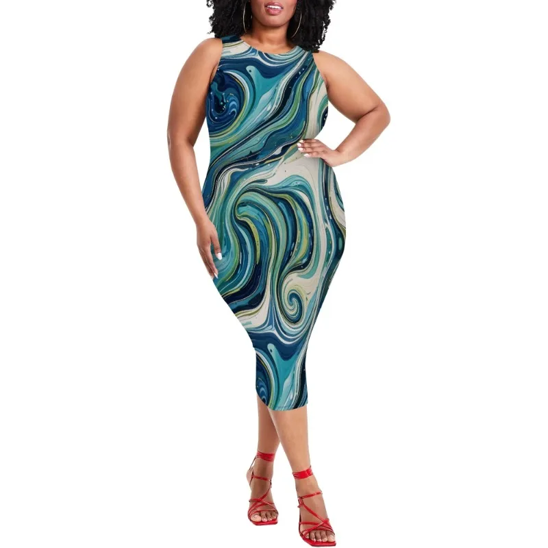 Women Casual Sexy Bodycon Tank Top Round Neck Dress Summer Pencil Sleeveless Basic Midi Club Dresses Beach Party - Image 65