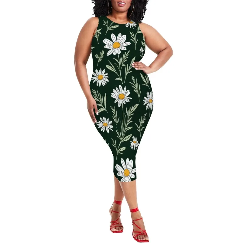Women Casual Sexy Bodycon Tank Top Round Neck Dress Summer Pencil Sleeveless Basic Midi Club Dresses Beach Party - Image 74