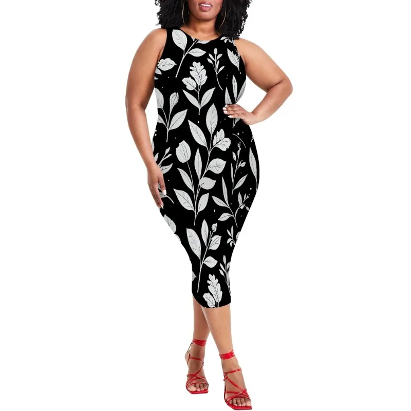 Women Casual Sexy Bodycon Tank Top Round Neck Dress Summer Pencil Sleeveless Basic Midi Club Dresses Beach Party - Image 75
