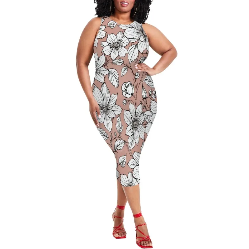 Women Casual Sexy Bodycon Tank Top Round Neck Dress Summer Pencil Sleeveless Basic Midi Club Dresses Beach Party - Image 76