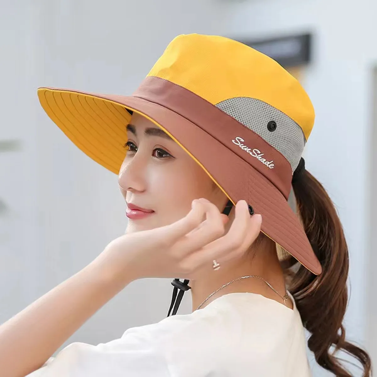 Women Large Brim With Leaking Ponytail Quick Drying Bucket Hats Fishermen Caps Outdoor Casual Cap Women Sunscreen Hat - Image 11