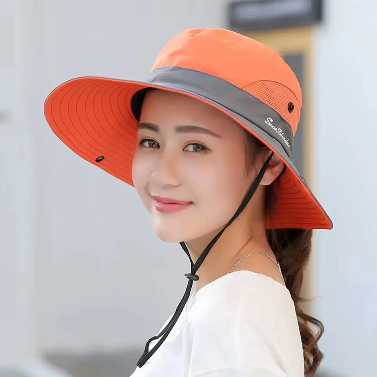 Women Large Brim With Leaking Ponytail Quick Drying Bucket Hats Fishermen Caps Outdoor Casual Cap Women Sunscreen Hat - Image 12