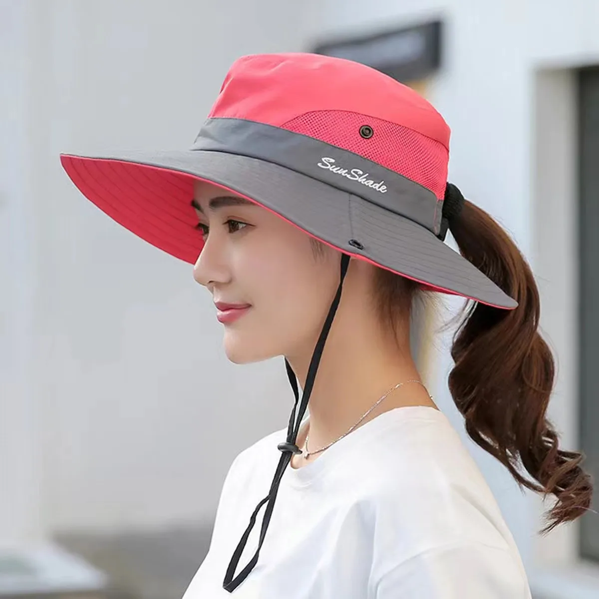Women Large Brim With Leaking Ponytail Quick Drying Bucket Hats Fishermen Caps Outdoor Casual Cap Women Sunscreen Hat - Image 4