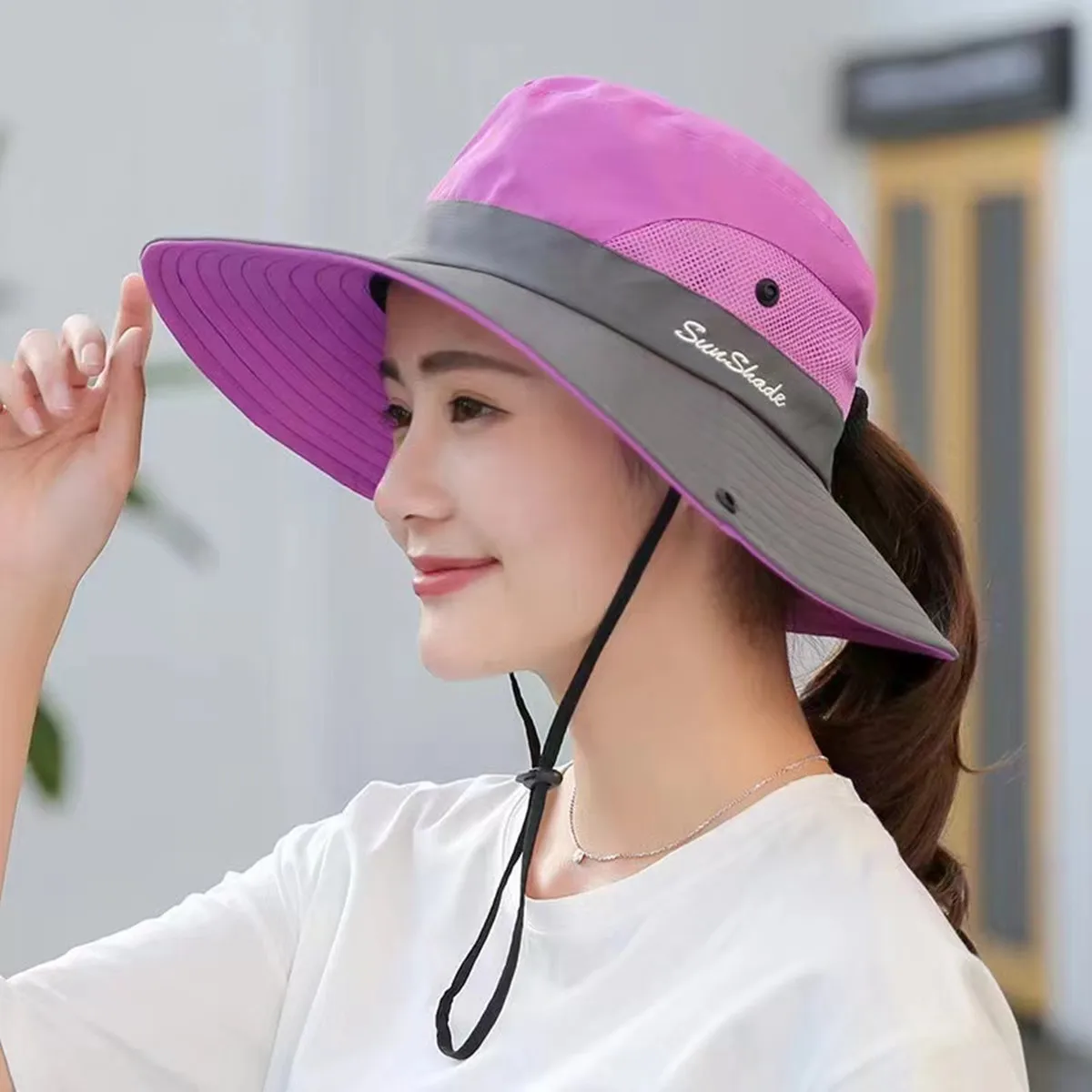 Women Large Brim With Leaking Ponytail Quick Drying Bucket Hats Fishermen Caps Outdoor Casual Cap Women Sunscreen Hat - Image 9