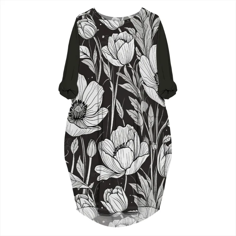 Women's printed loose long sleeved summer plus size dress Cross border Summer New Fashion - Image 14