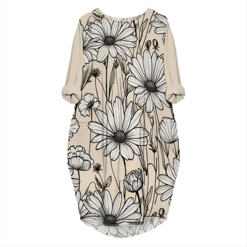 Women's printed loose long sleeved summer plus size dress Cross border Summer New Fashion - Image 33