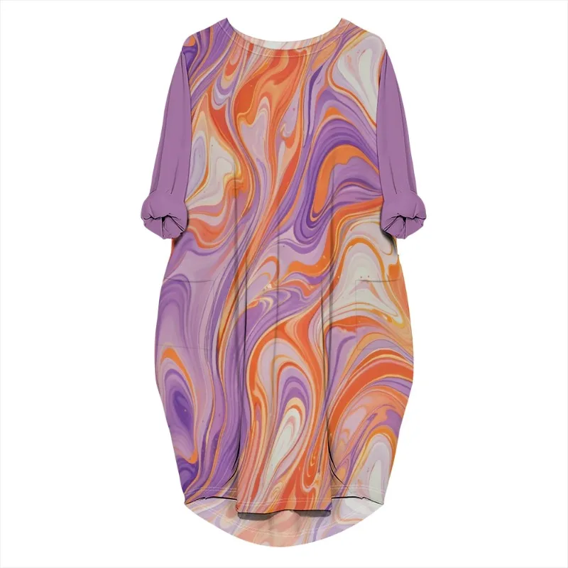 Women's printed loose long sleeved summer plus size dress Cross border Summer New Fashion - Image 35