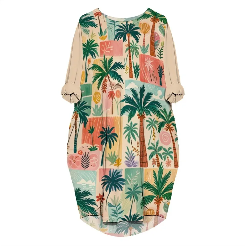Women's printed loose long sleeved summer plus size dress Cross border Summer New Fashion - Image 7