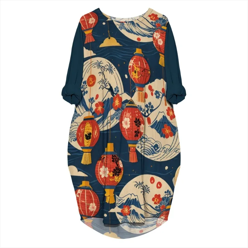 Women's printed loose long sleeved summer plus size dress Cross border Summer New Fashion - Image 71