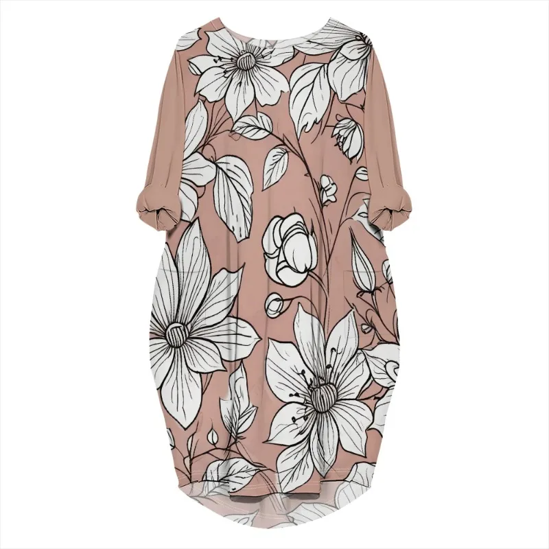 Women's printed loose long sleeved summer plus size dress Cross border Summer New Fashion - Image 75