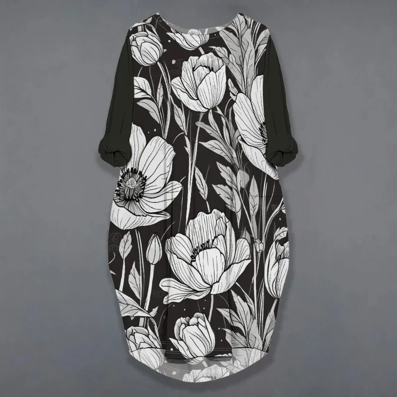 Women's printed loose long sleeved summer plus size dress Cross border Summer New Fashion - Image 8