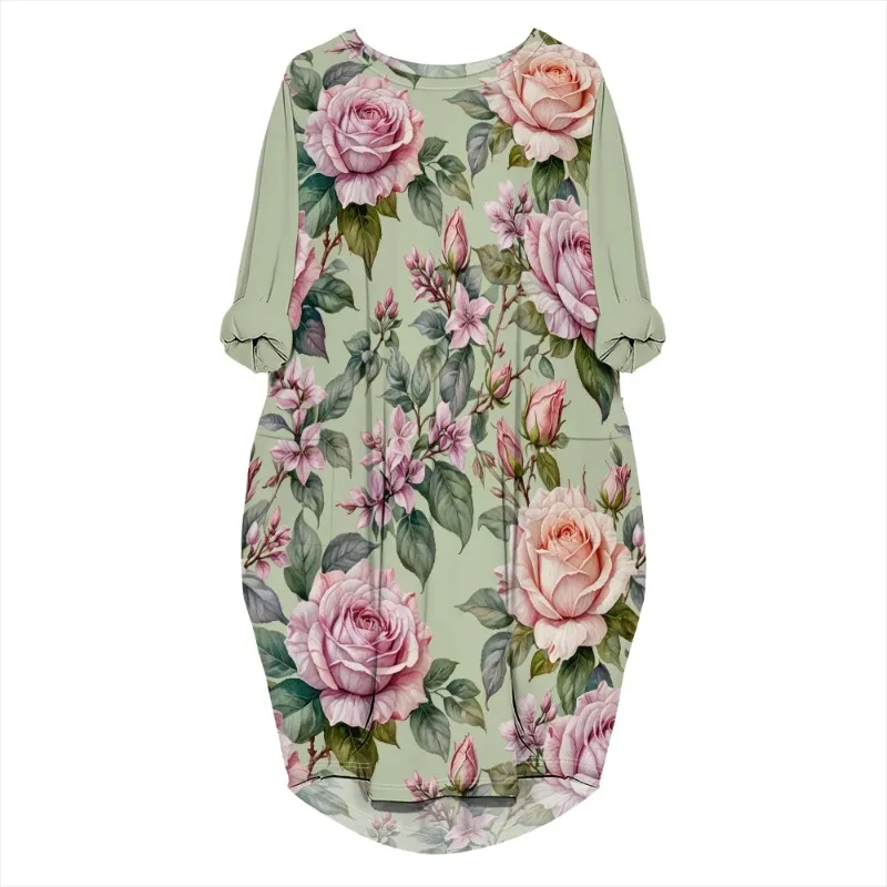Women's printed loose long sleeved summer plus size dress Cross border Summer New Fashion - Image 87