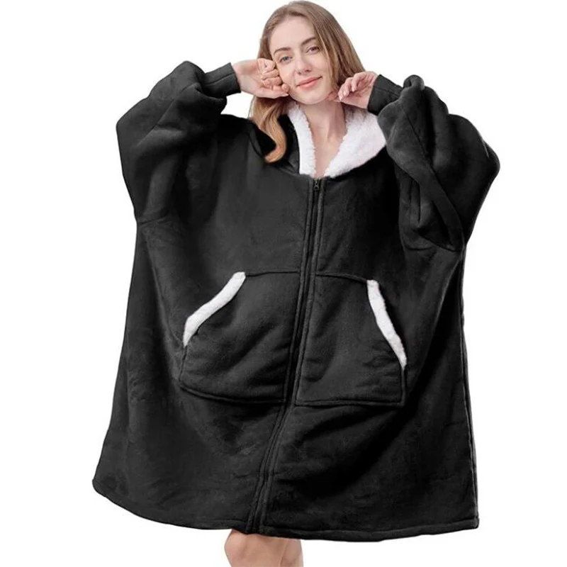 Zip Fleece Jacket Casual Long Sleeve Blanket - Image 2